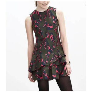 Banana Republic Sleeveless Drop Waist Dress Whimsigoth Green‎ Pink 12P (Petite)